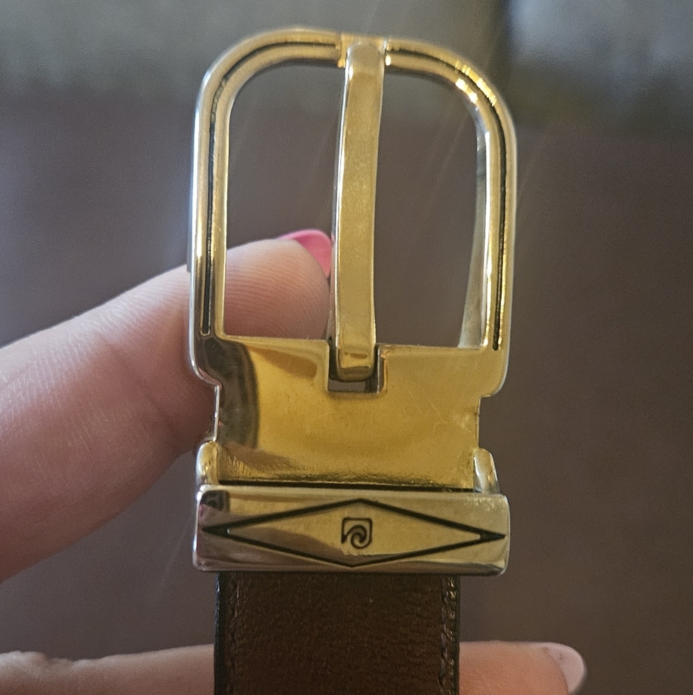 Pierre Cardin Mens Genuine Cowhide Brown And Gold Belt